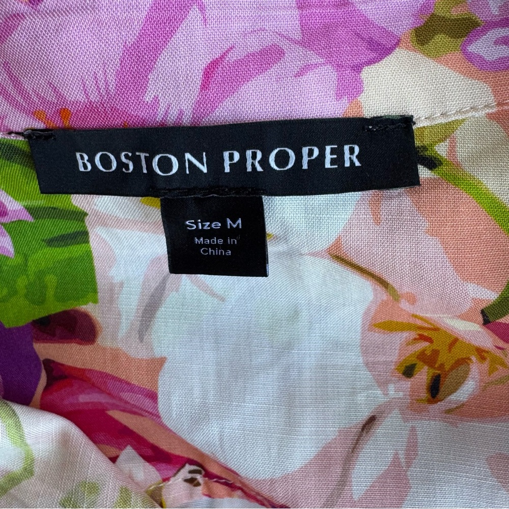 Boston Proper Cabo Fleurs Print Shirt Sz M Multicolor Versatile Short Sleeve - Picture 11 of 12